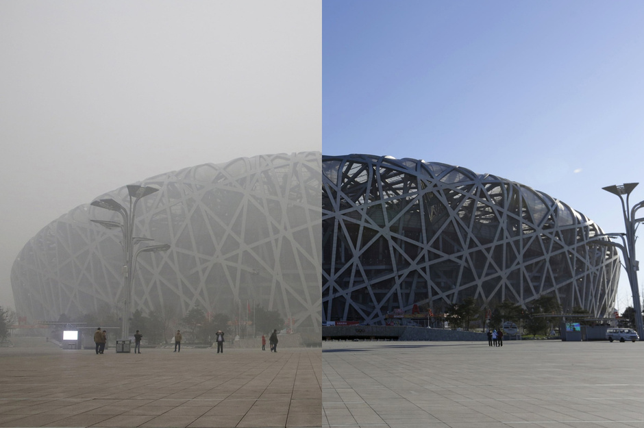 英国《卫报》发布北京雾霾前后对比图