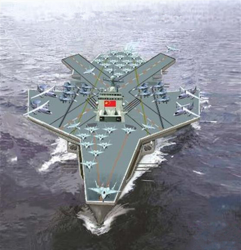 图为中国海鸥式航空母舰"东海"号,采用指挥塔在