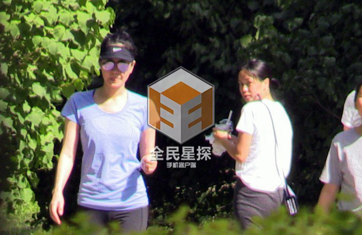 王菲同友人公园散步 身材纤细气色好