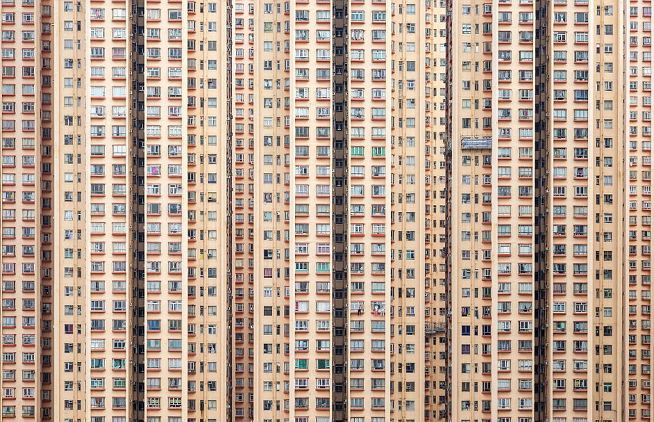 香港居民楼层层叠叠 如同抽象艺术画