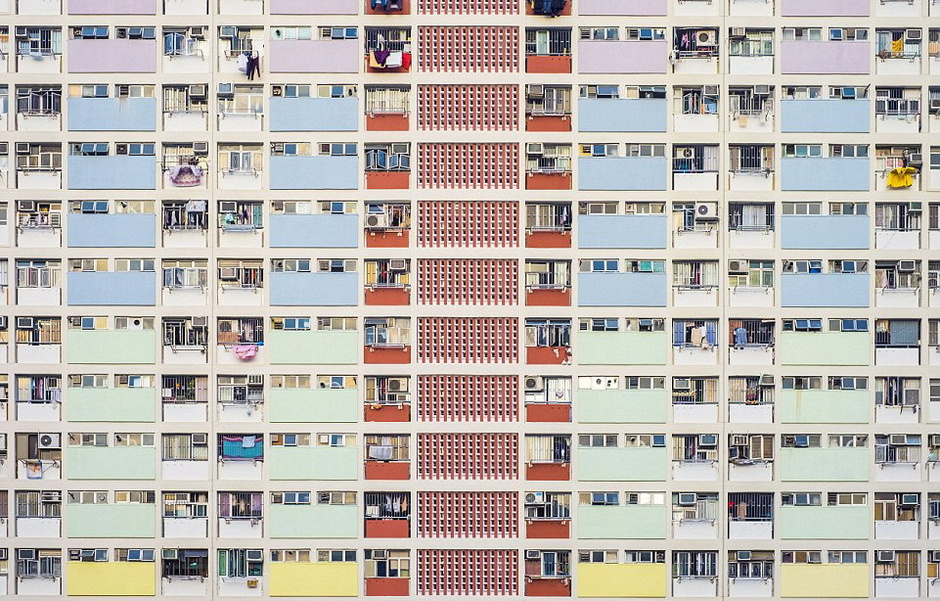 香港居民楼层层叠叠 如同抽象艺术画