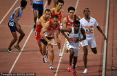 2010年11月28日，中国广州，2010年广州亚运会田径男子4X400米接力决赛，沙特夺得冠军，日...
